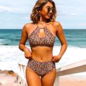 Large leopard print halter bathing suit